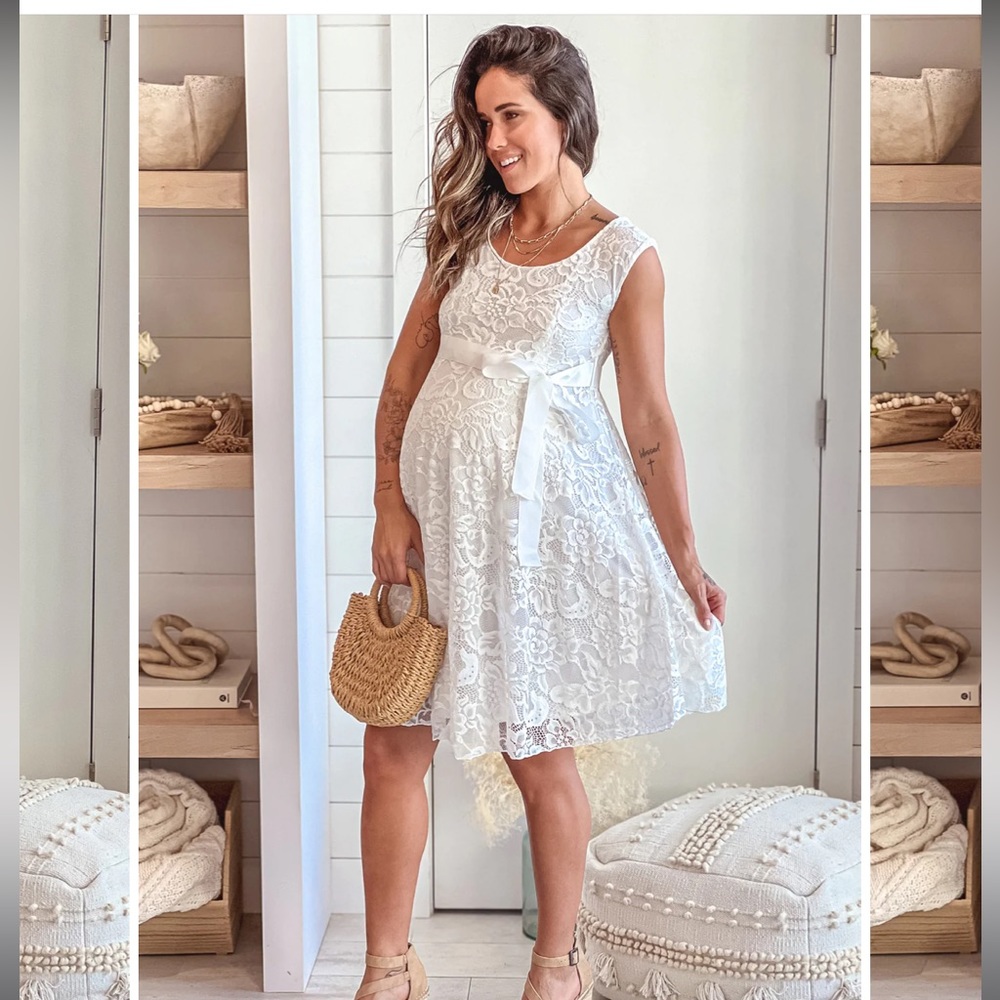 Saved by the Dress- WHITE LACE MATERNITY SHORT DRESS